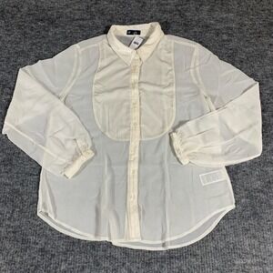Gap Top Womens Medium White Long Sleeve Sheer Button Up Velour Lightweight $70